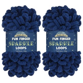 JubileeYarn Fun Finger Sparkle Loops Yarn - Polyester Jumbo Loop Yarn - 100g/Skein - Navy - 2 Skeins