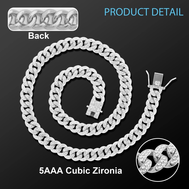 WimuPath Silver-Plated Diamond Dog Collar - Cuban Style Metal Chain