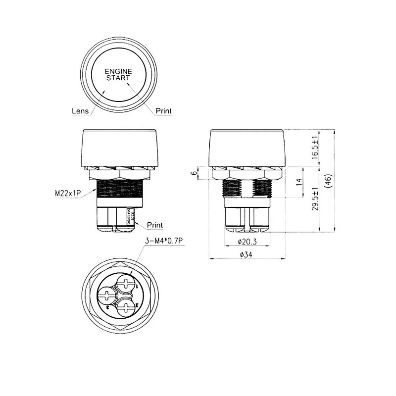 WANGCL Engine Start Button Momentary Switch Auto Start Button 3