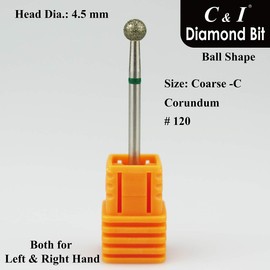 C & I Diamond Nail Drill Bit, Ball Shape Head E-File, Professional Cuticle Clean Drill Bit, Improved Diamond Powder plus Tungsten Carbide Shank 3/32” (2.35 mm) (4.5 mm, Coarse -C)