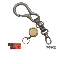 Highstyle Tochigi Leather & Carabiner & Reel Key & Minascan Antique Color Keychain, Camel