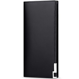 JEEBURYEE Wallets for Men Genuine Leather RFID Blocking Long Bifold Wallet Slim Credit Card Holder with ID Window Black