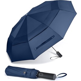MRTLLOA 49/54/62 Inch Large Folding Golf Umbrella, Oversize Double Canopy Vented 10 Ribs Windproof Compact Travel Umbrellas for Rain(49 Inch, Navy Blue)