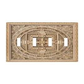 Yamxbfa Rustic Wood Kalachakra Mandala Quad Toggle Light Switch Covers 4 Gang Wall Plate Decorative Switchplate Electrical Faceplate for Farmhouse Country LIvingroom Bedroom Kitchen Decor