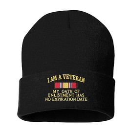 I Am A Veteran Embroidered Beanie Oath of Enlistment Warm Winter Hat (Black)