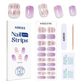 AIRSEE Semi Cured Gel Nail Strips Kit(Sweetheart Plaid)-Works with Any UV Nail Lamps light, Salon-Quality,Long Lasting, Easy to Apply & Remove - Includes 20Pcs 2 Prep Pads, Nail File & Wooden Stick