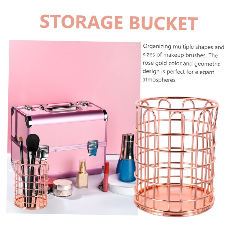 Baluue 2pcs Rose Gold Metal Makeup Brush Holders Elegant Wrought