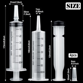 HXC 60ml Syringe 4 pack Plastic Syringe with Cap Feeding Syringe for Pets Individually Packaged Syringes Measuring Syringe Sterile for Labs, Food, Dispensing, Watering