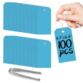 100 Pieces Plastic Shipping Tags with Wires Blank Labeling Tags Waterproof Hang Tags with Reinforcement Hole Durable Wire Tags Labels Stacking Tags for Equipment Parts (Baby Blue, 4 3/4" x 2 3/8")