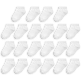Fruit of the Loom Baby 22-Pack Grow & Fit Flex Zones Low Cut Stretch Socks - Unisex, Girls, Boys (2-4 Years, White)