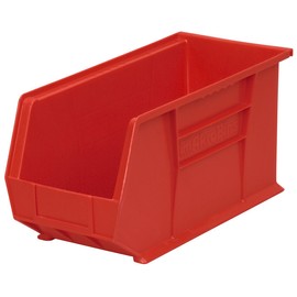 Akro-Mils 30265 AkroBins Plastic Storage Bins, Space-Saving Stackable Bins, Garage Organization Bins, Closet, Classroom Organization, Craft Storage, 18-Inch x 8.25-Inch x 9-Inch, Red, 6-Pack