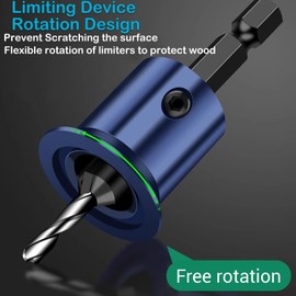 YUENTOEN 4 Pcs Countersink Drill Bit Set for Adjustable Bit Depth Stop, 1/4 Inch Hex Shank 2.8mm 3.0mm 3.2mm 3.5mm Countersink Hole Drill Bit for Woodworking