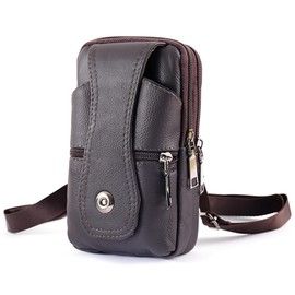 CZAYEFNH Phone Pouch,Crossbody Waist Pack Leather,Phone Wallet Anti-Theft Lock Belt Bag for Men,Small Messenger Shoulder Bag for Travel Camping,Brown