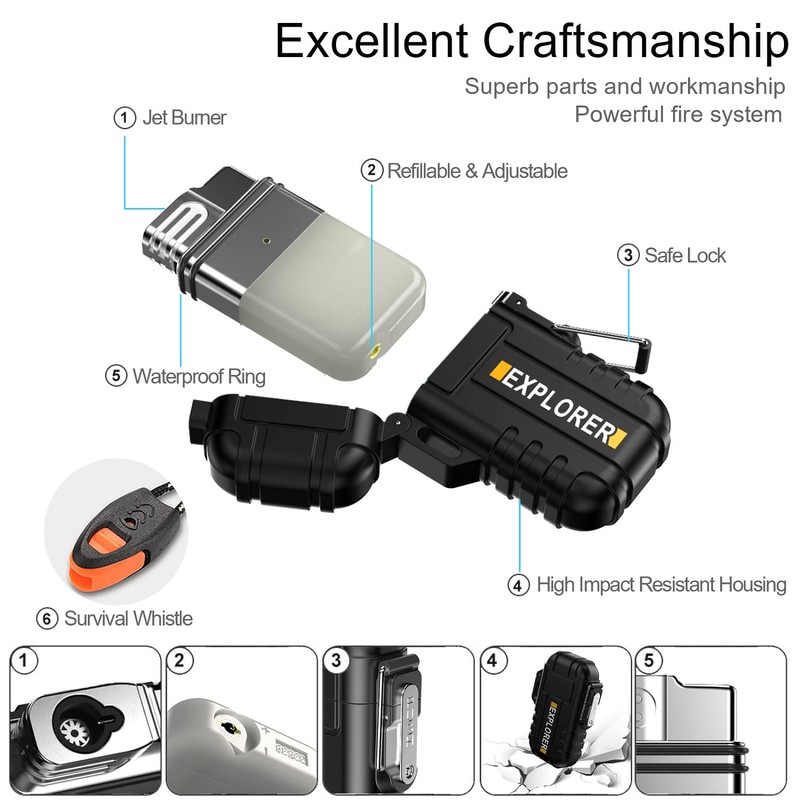 Waterproof Butane Torch Lighter Refillable Windproof Jet Flame Lighters for