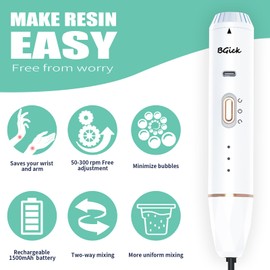 Upgraded Resin Mixer, Handheld Rechargeable Mixer with Minimizing Bubbles,Epoxy Resin Mixer for Resin, Silicone Mixing, Resin Molds, DIY Crafts (Included 4 pcs Paddles) (White)