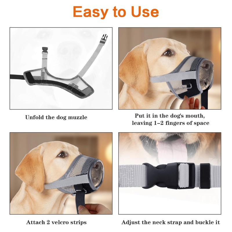 Denwwico Dog Muzzle, Breathable Adjustable Soft Mesh Muzzle for Small