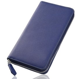 Noble Ticks Men's Genuine Leather Wallet, Simple Design, Long Wallet, Large Capacity, Popular Leather, blue