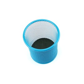 LEVIATAN - Pack of 2 - Metal Pen Holder Round Wire Metal Mesh Multifunctional Cup for Ballpoint Pen Diameter 91 mm Blue