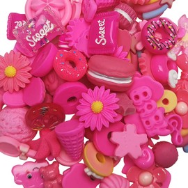 Chenkou Craft Lote de 50 piezas de colores surtidos de fucsia para manualidades, parte trasera plana, botones de resina para álbumes de recortes (fucsia)