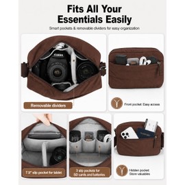 FHELAD Small Crossbody Bag for Women, Compact Puffer Camera Bag With Padded and Theft Zipper for Photographer, Travel (Coffee)