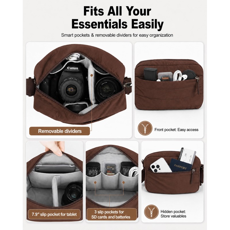 FHELAD Small Crossbody Bag for Women, Compact Puffer Camera Bag