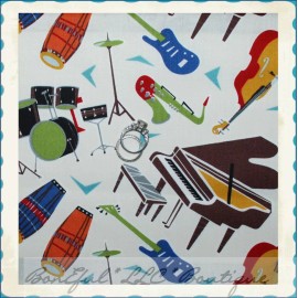 Unbranded BonEful Fabric FQ Cotton Quilt Jazz Blues Band Drum Guitar Grand Piano Violin US