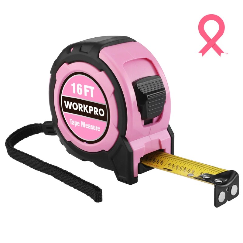 WORKPRO 25FT Pink Tape Measure 1/8 Fractions Easy Read Measuring