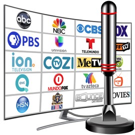 TV Antenna for Smart TV Indoor, 2024 Newest Antenna with Strong Magnetic Base, 360°&Long Range Reception TV Antenna for Local Channels, Easy Setup Antenna for TV Without Cable (Black+Red)