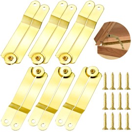 OIIKI 10pcs Gold Lid Support Hinge with 20 Screw, Foldable Lid Stay Safety Hinges, Rustproof 135 Degree Rotatable Hinge for Wooden Box Toy Jewelry Gift Wooden Boxes Cupboard Cabinet Window