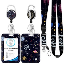 Science Teacher Lanyards for ID Badges, Funny Space Universe Retractable Badge Reel with Swivel Belt Clip, ID Badge Holder with Breakaway Lanyard, Badge Clip for Nurse Doctor Teacher Kids