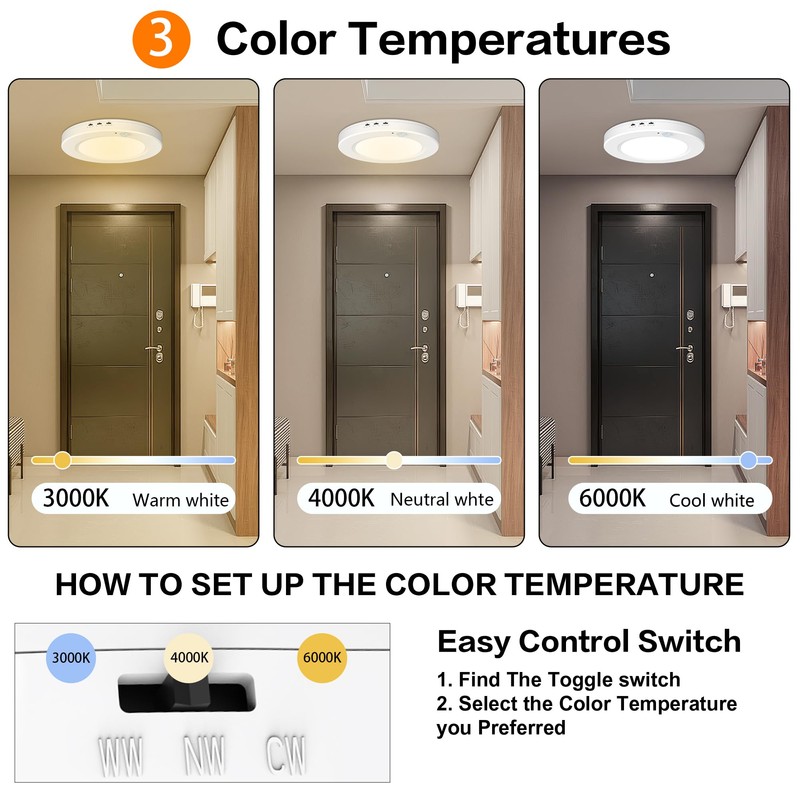 DODOPEN Motion Sensor Ceiling Light Hardwired, 7.5 Inch 3000K 4000K