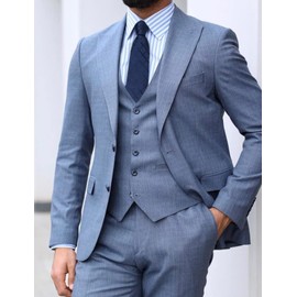 DiBanGu Men's Tie Set Silk Striped Checked Tie with Pocket Square Cufflinks Tie Clip Set for Wedding Formal, Blue Square