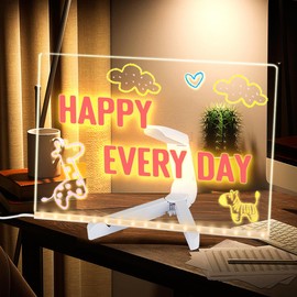 2 in 1 LED Writing Board Can be Placed and Hung, with USB Extension Cable, LED Note Board with Colors, Light Up Acrylic Message Board, LED Drawing Board for Kids