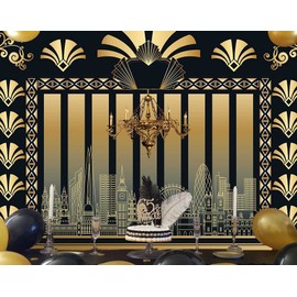 RUINI Polyetser Roaring 20s Theme Backdrop Art Decor 1920s The Great Gatsby Theme Party Adult Birthday Wedding Anniversary Party Retro Decoration Backdrop (2.8x1.5m)