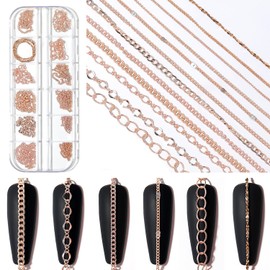 JERCLITY 1 Box 12 Strips Nail Chains for Nail Art Pink Alloy Metal Nail Art Chains Pink Nail Charms Punk Chain Nail Studs 3D Nail Chains Accessories for Women Nail Art