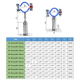 WYSIWYKA 2PCS 304 Stainless Steel Wall Mount Ceiling Mount Pipe Supports, Adjustable Pipe Strap Clamp with screws for OD Pipe 48-51mm, Adjustable Height 50-100mm