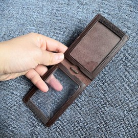 Hibate Genuine Leather Oyster Card Holder Bus Travel Pass Holders - Deep Brown