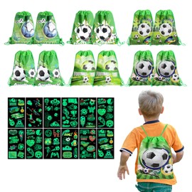 Ninnyi 24 Pcs Football Party Bags Fillers Set, Favours with Drawstring Bag Luminous Stickers for Kids Gift Birthday Football Party