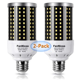 LED Corn Light Bulb 2 Pack 200W Equivalent Cool Bright Daylight White 30W 6500K 3000 Lumen E26/E27 Medium Base New Corn Shape 360°Beam Angle for Outdoor Indoor Factory Warehouse Garage Shop Street