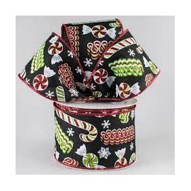 Ribbon Candy Christmas Wired Edge Ribbon - 2.5" x 10 Yards (Black)