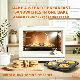 Barlket 4-Cup Muffin Pan, Total 12 Cups Muffin Tin Nonstick Granite Coating Carbon Steel Cupcake Pan Set, for Air Fryer Small Oven Baking, Easy Release, Nests Flat for Storage, 3-Pack
