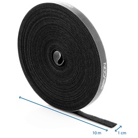 deleyCON 10 m Velcro Cable Ties Velcro Tape Roll 10 mm Wide Cable Management Cable Organiser Velcro Cable Tie Velcro Can Be Cut to Size Black
