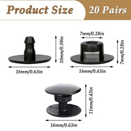 CHENNAN 20 Pairs of Croc Rivets Buttons, 16 mm Male Buckle Plastic, Buttons with Croc Rivets, Buckle Plastic Snap Fasteners, Shoes, Pop Rivets, Repair and Decoration (Black)