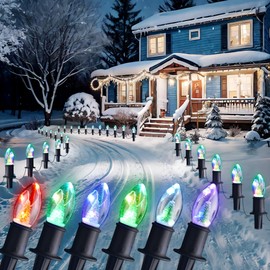 GAGALIFE Christmas Pathway Lights Outdoor - 24.2Ft 20 C9 LED Christmas Lights with Marker Stakes, Christmas Tree Color Changing String Lights for Walkway Yard Decorations Waterproof Plug in Multicolor