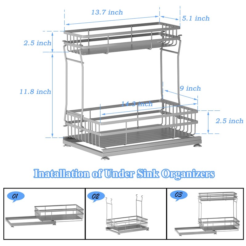 Zufudo 1 Pack Under Sink Organizers and Storage, 2 Tier