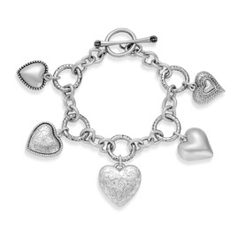 WOWORAMA Chunky Heart Charm Bracelet for Women Boho Vintage Puffy Heart Bracelet Matte Gold Silver Statement Bracelets, One Size, Alloy, no gemstone