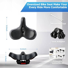 IPOW Comfort Oversized Bike Seat Widened Bicycle Saddle with Soft Thickened Memory Foam Cushion Waterproof for Women & Men Universal Fit for Indoor/Outdoor Bikes