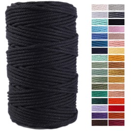 Black Macrame Cord 4mm x 109Yards,Colored Cotton Rope Craft Cord Colorful Cotton Cord Twine for Wall Hanging Plant Hangers Crafts Knitting Decorative Projects