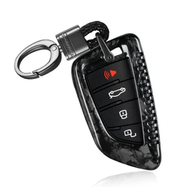 Key Fob Cover with Keychain Compatible with Toyota Supra GR A90 A91 MK5 2019-2024,Real Carbon Fiber Smart Remote Key Fob Case Compatible with Toyota Supra Accessories, Forged Black