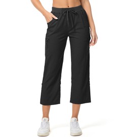 Women’s Cargo Capris with 6 Pockets Hiking Capris Pants Quick Dry Casual Lightweight Pants Summer Outdoor Travel Black